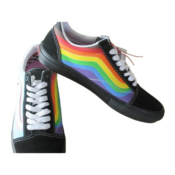 Vans Men's Skate Old Skool Pride Black Rainbow Suede Canvas shoes Size 12 NIB - Picture 4 of 7